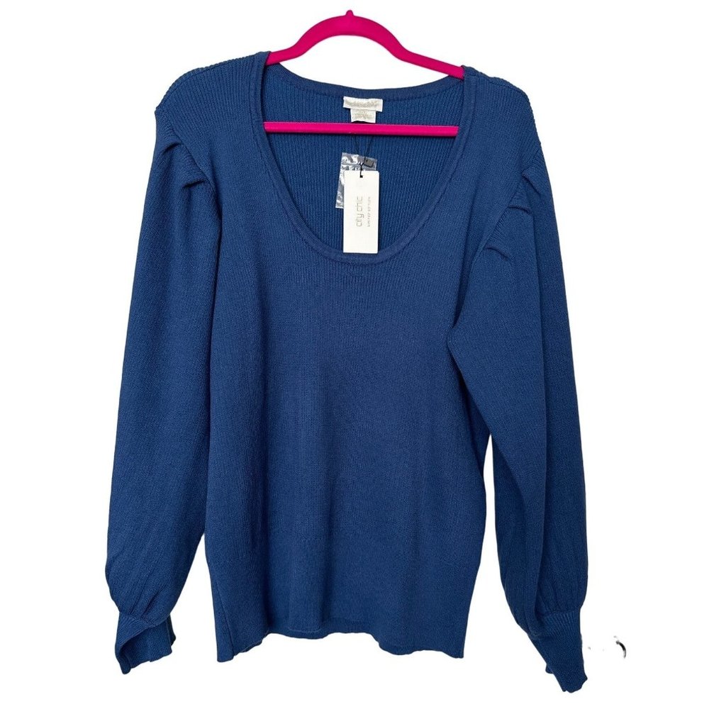 City Chic Womens Blue Scoop Neck Sapphire Sweater New Size 16
